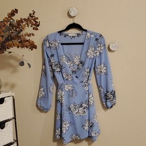 Light Blue S Wrap Around Floral Dress